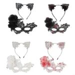Versatile Masquerade Mask with Customizable Cat Ear Hairband for Stunning Performances
